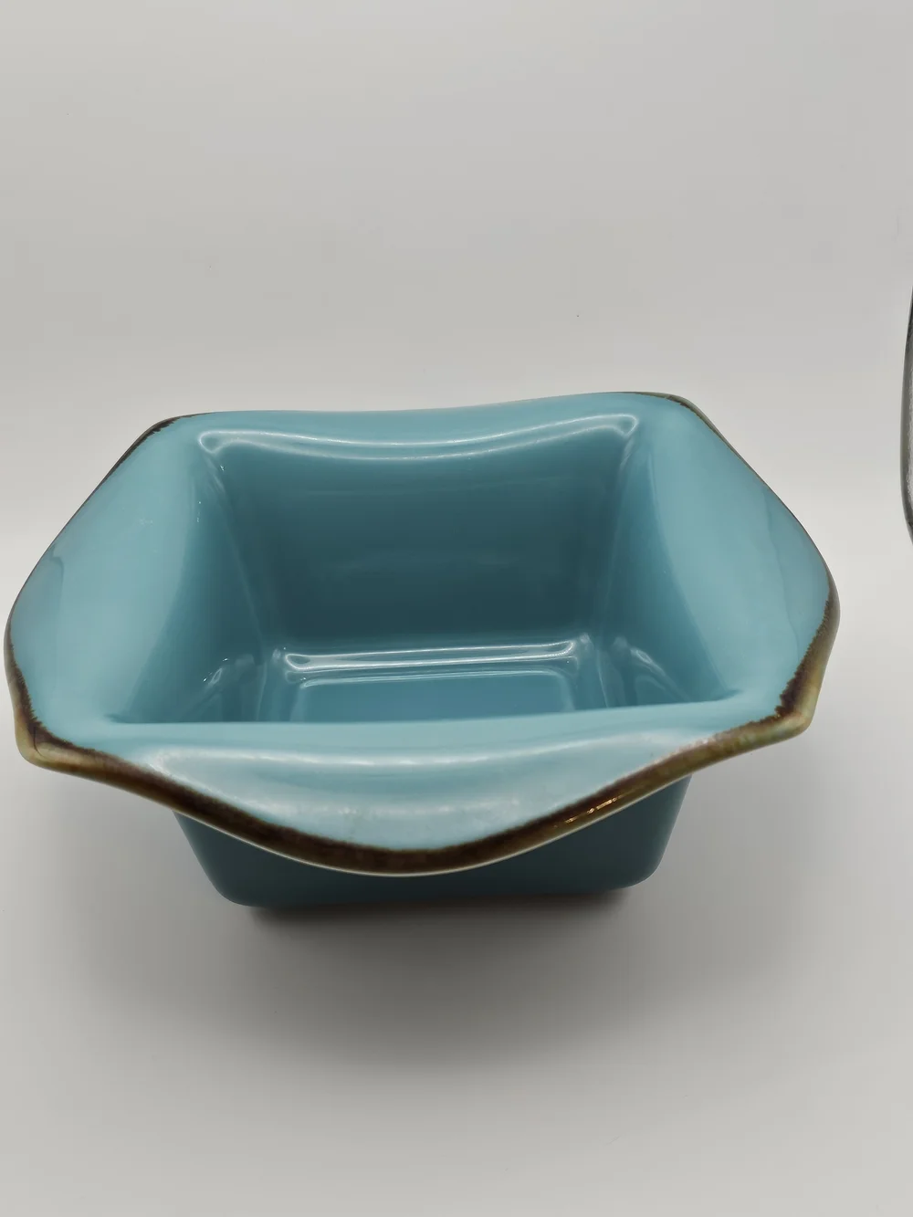 Southern Living At Home Turquoise Ceramic Baker with Brown Trim. Retired